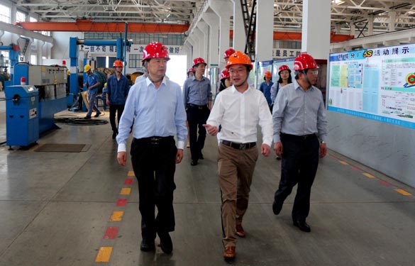 2016年5月6日，江苏省法造办主任于爱荣在集团总经理丁志鸿陪同下参观出产现场